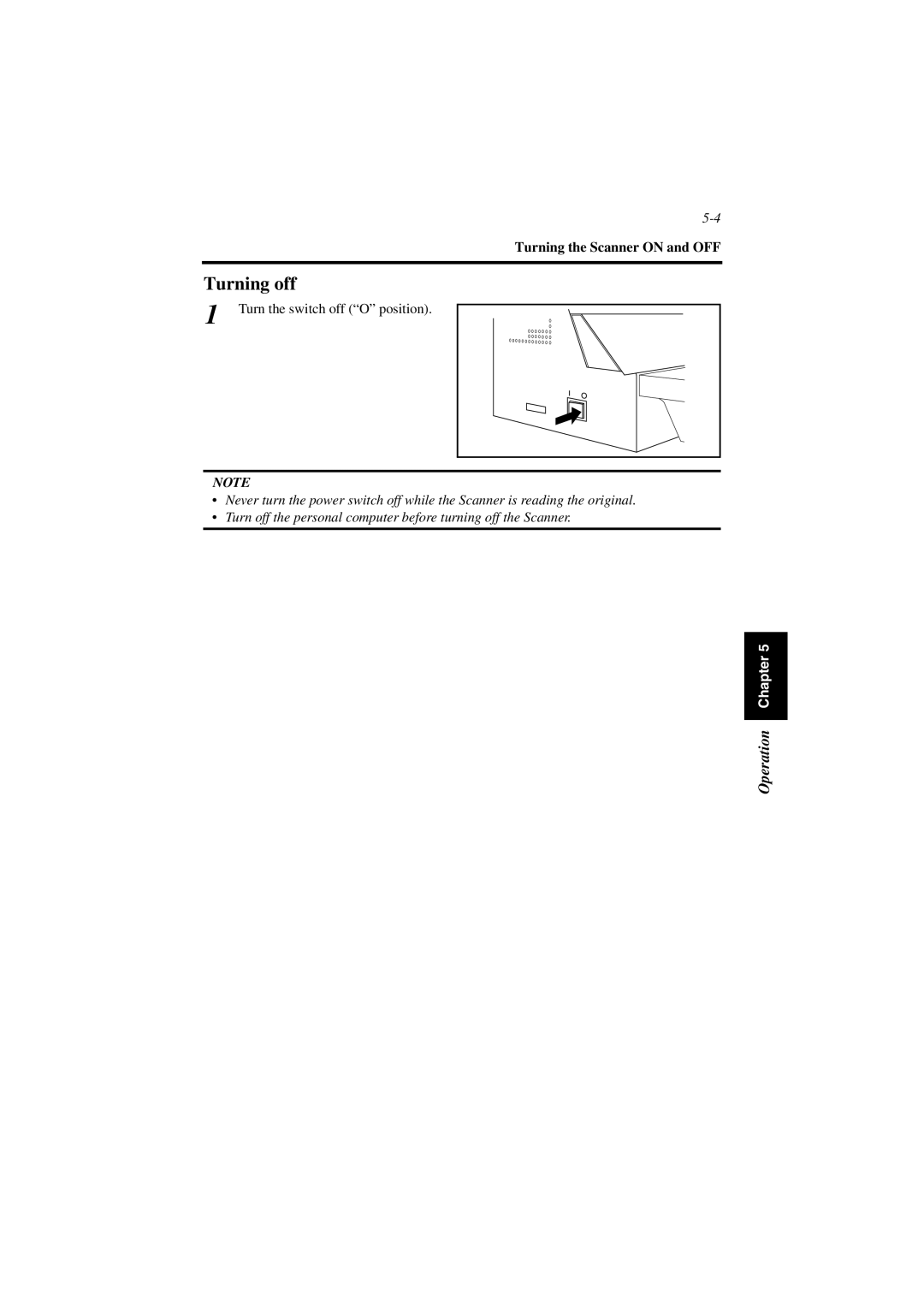Minolta PS7000 manual Turning off, Turning the Scanner on and OFF 
