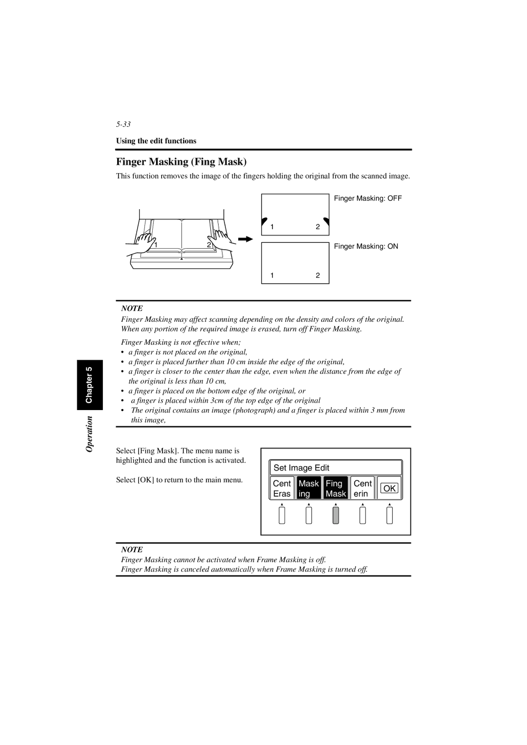 Minolta PS7000 manual Finger Masking Fing Mask, Mask Fing, Ing Mask 