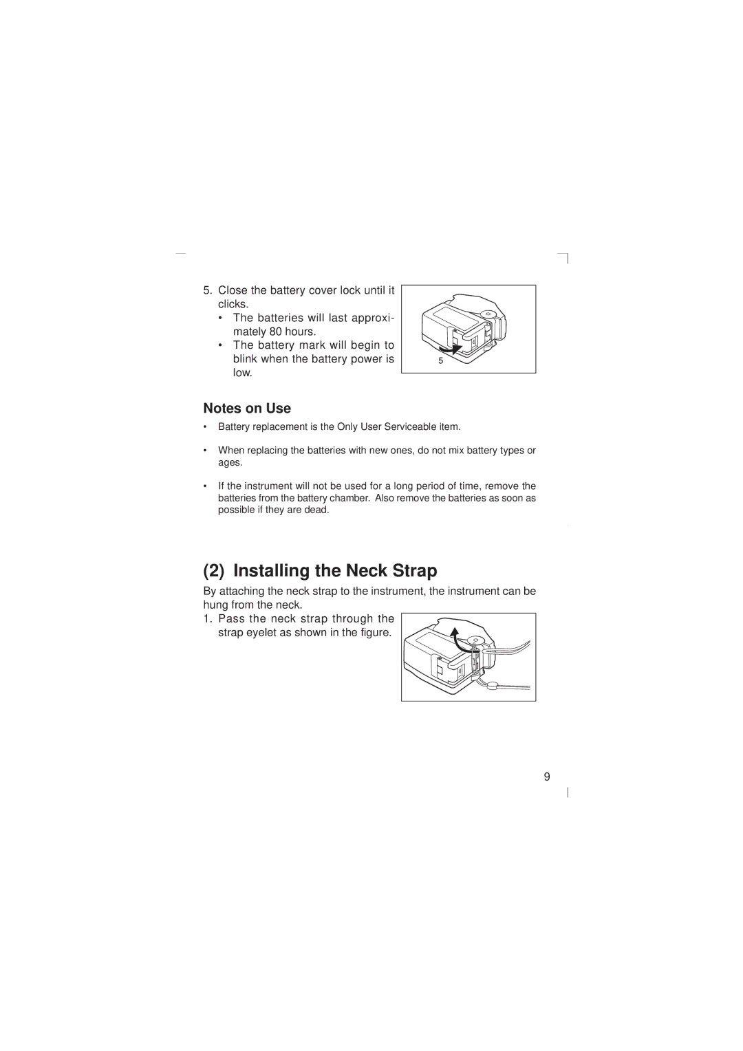 Minolta Pulsox-2 instruction manual Installing the Neck Strap 