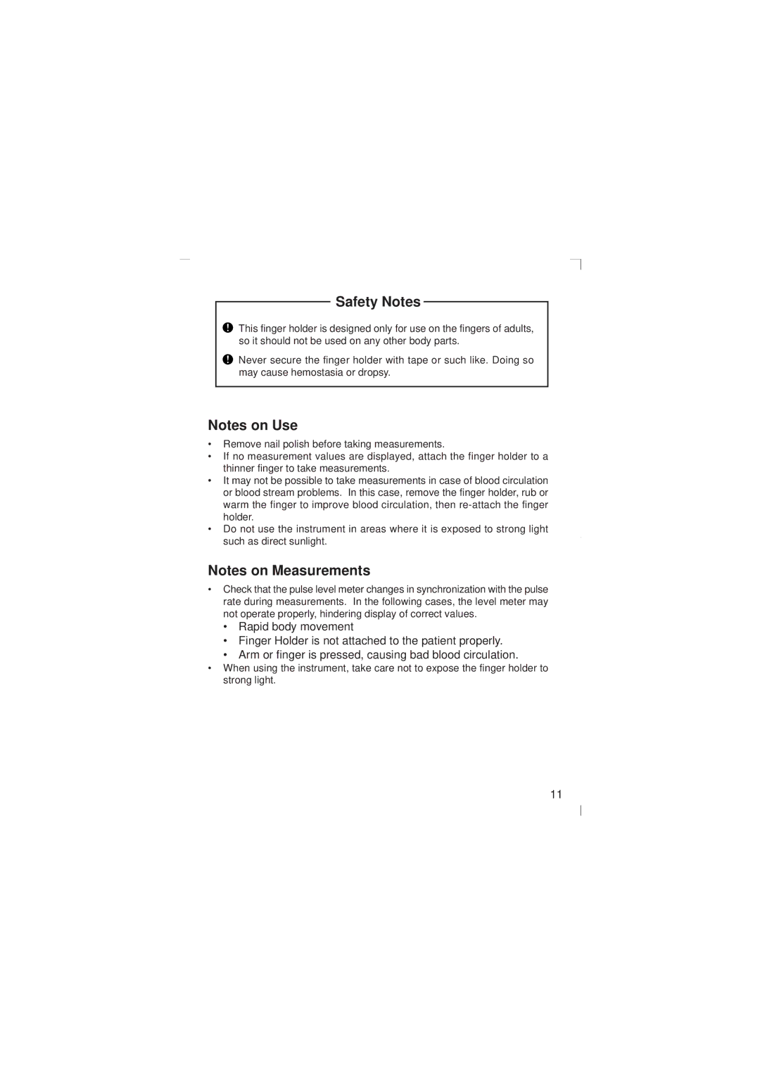 Minolta Pulsox-2 instruction manual Safety Notes 