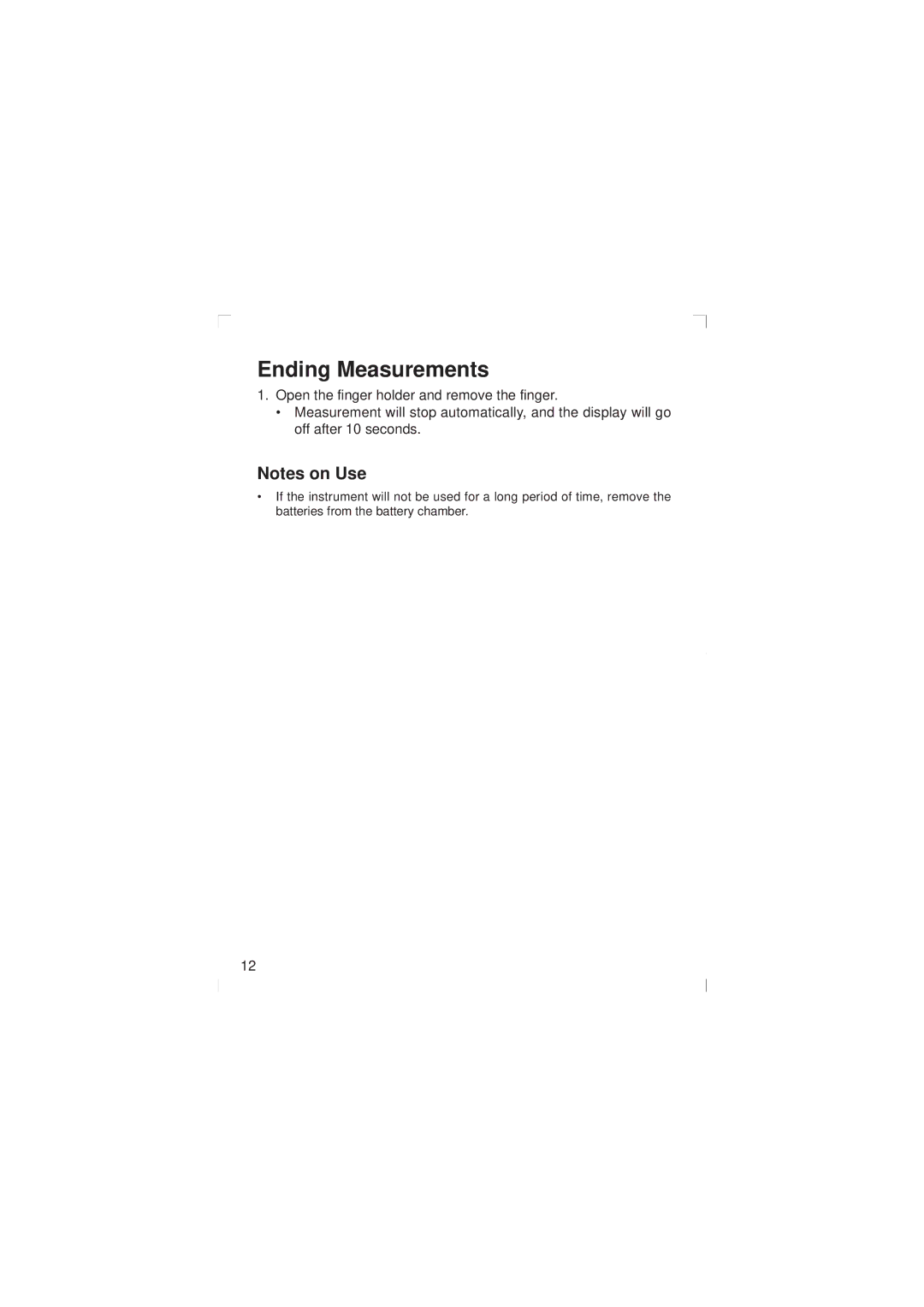 Minolta Pulsox-2 instruction manual Ending Measurements 