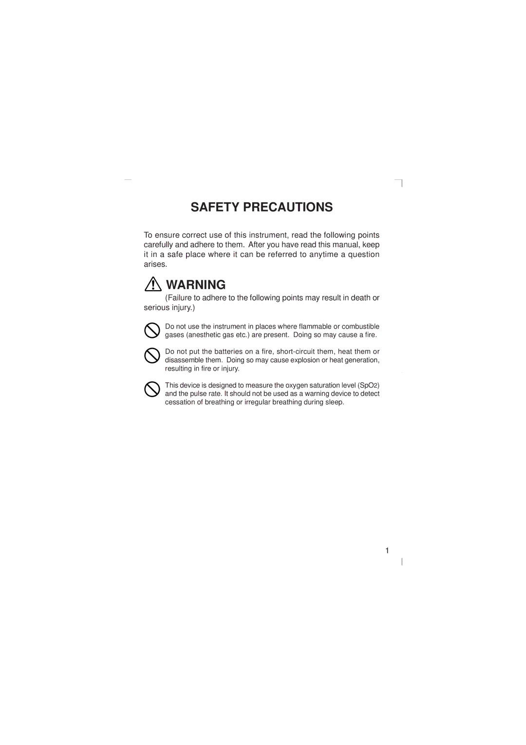 Minolta Pulsox-2 instruction manual Safety Precautions 