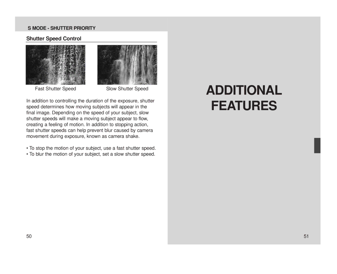 Minolta Minolta Vectis, S-100 instruction manual Shutter Speed Control, Fast Shutter Speed 