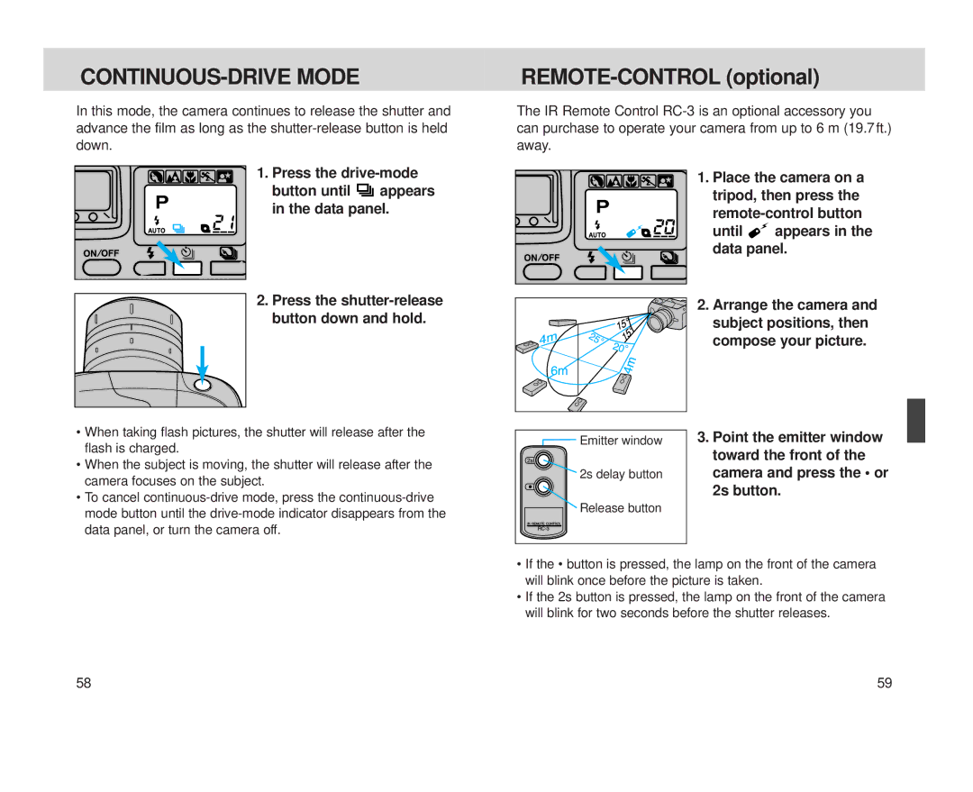 Minolta Minolta Vectis CONTINUOUS-DRIVE Mode, Press the drive-mode, Remote-control button Until appears in the data panel 