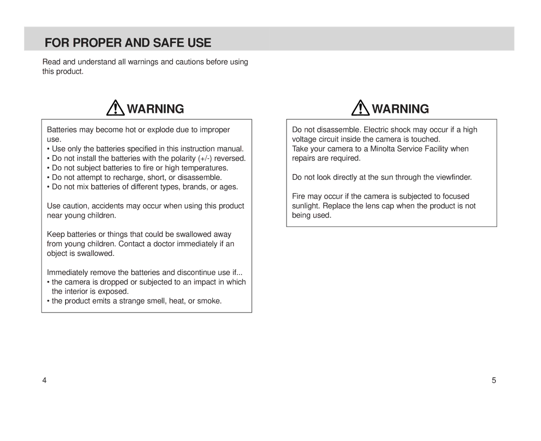 Minolta S-100, Minolta Vectis instruction manual For Proper and Safe USE 