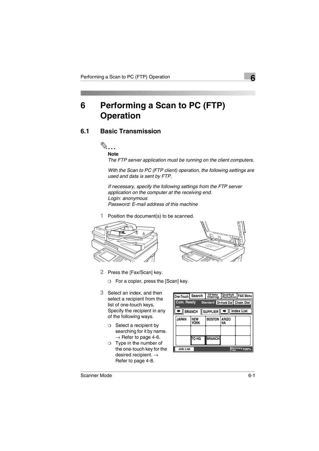 Minolta Scanner Mode user manual Performing a Scan to PC FTP Operation 