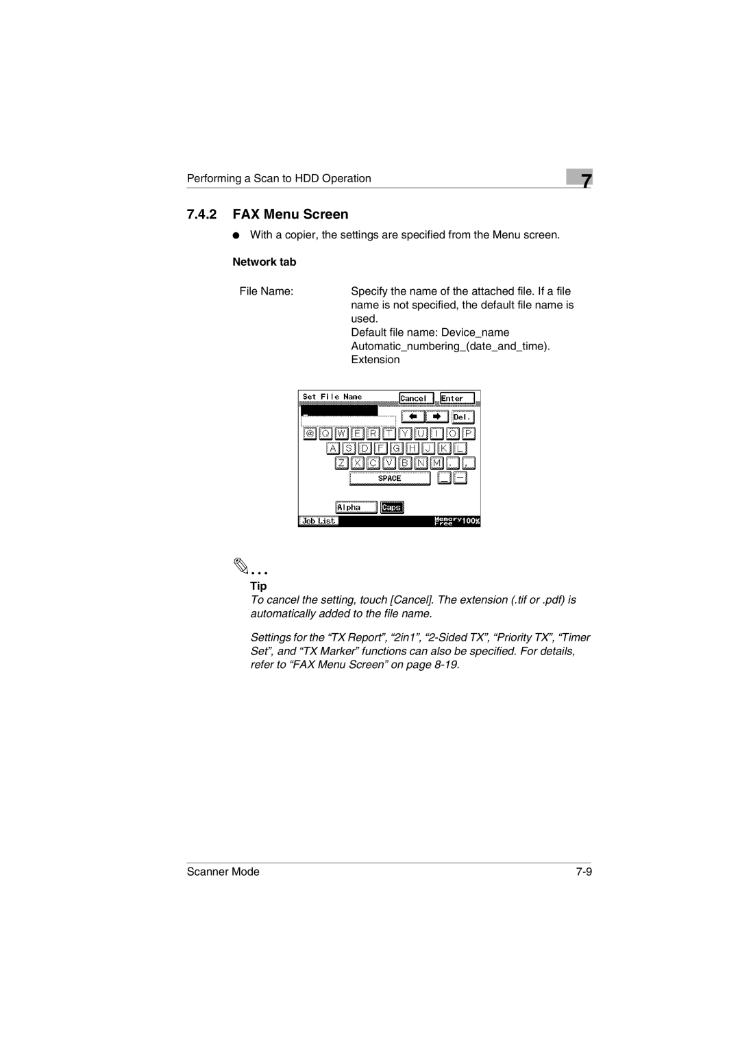 Minolta Scanner Mode user manual File Name Specify the name of the attached file. If a file 