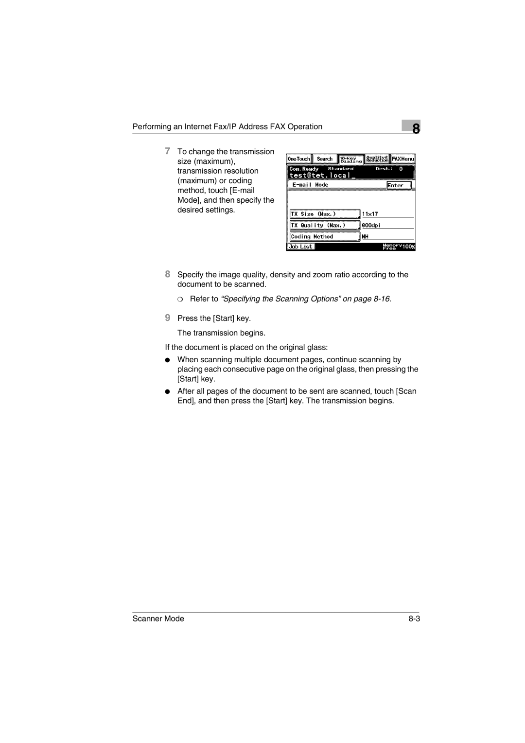 Minolta Scanner Mode user manual Refer to Specifying the Scanning Options on 