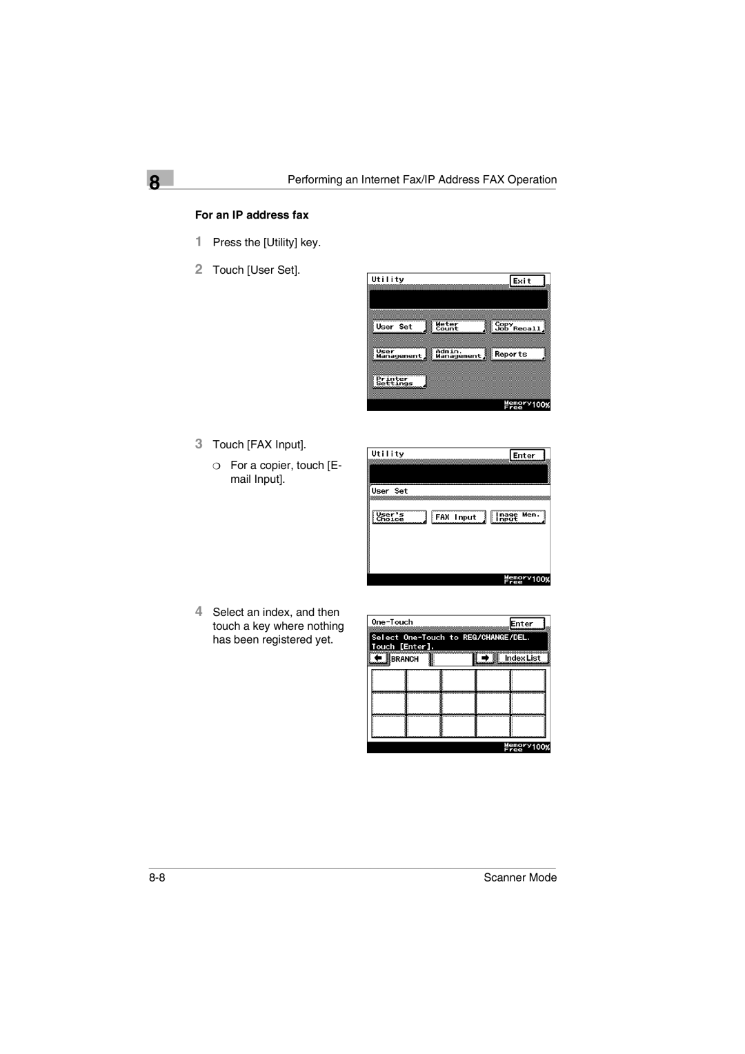 Minolta Scanner Mode user manual For an IP address fax 