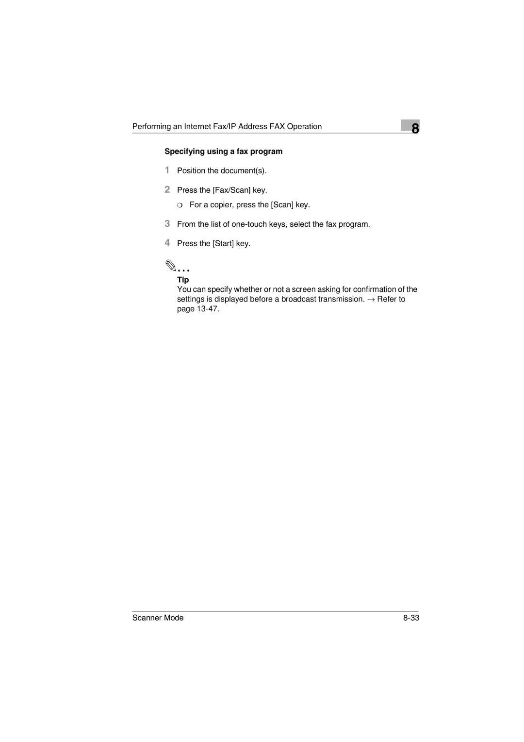 Minolta Scanner Mode user manual Specifying using a fax program 