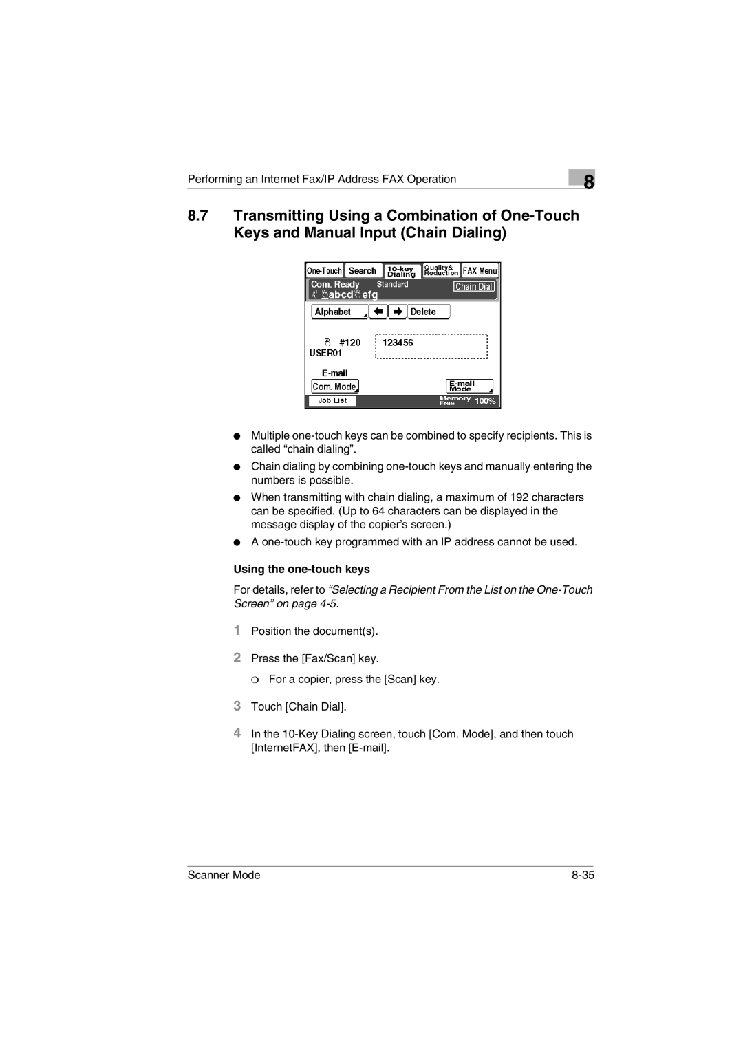 Minolta Scanner Mode user manual Using the one-touch keys 