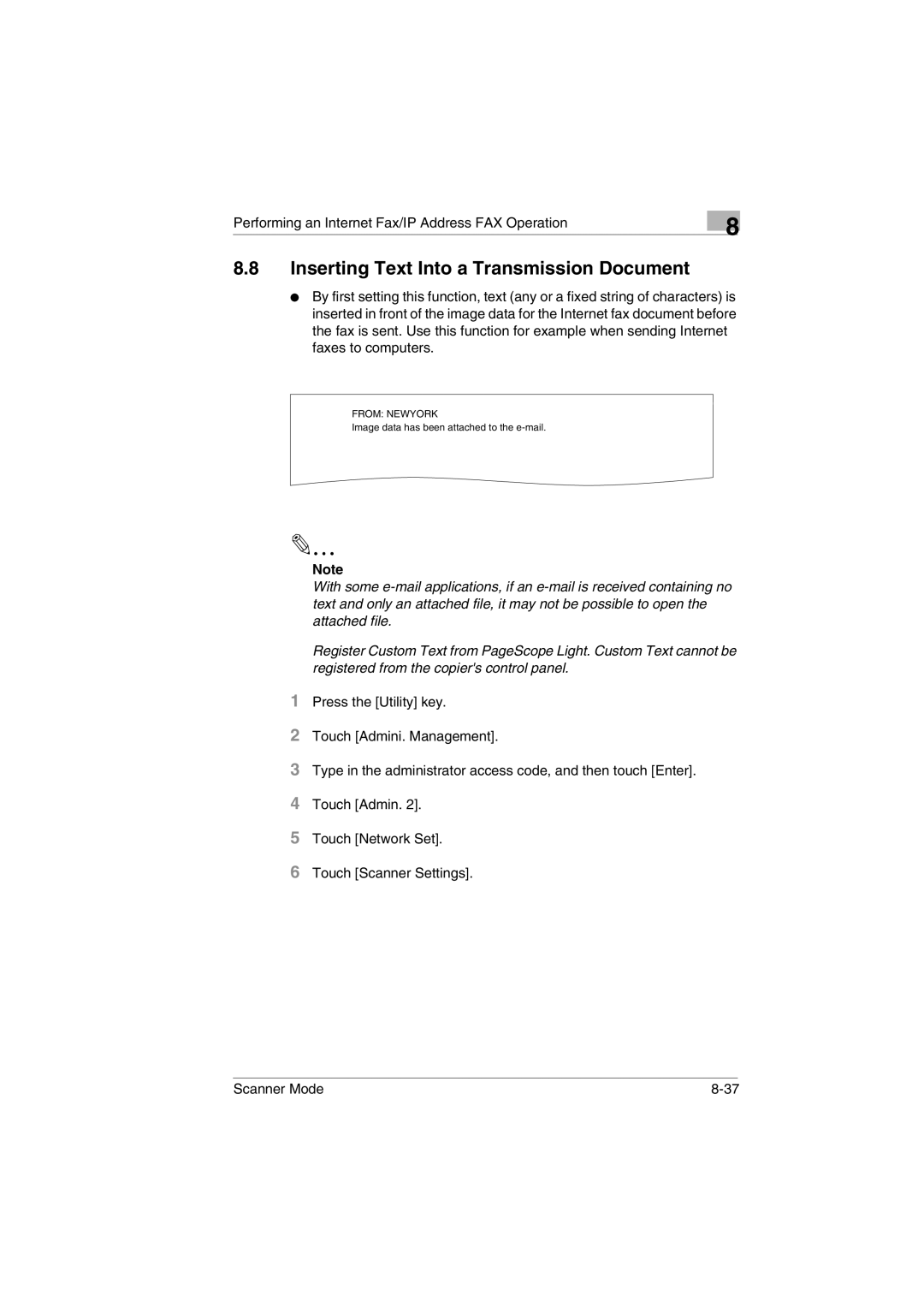 Minolta Scanner Mode user manual Inserting Text Into a Transmission Document 