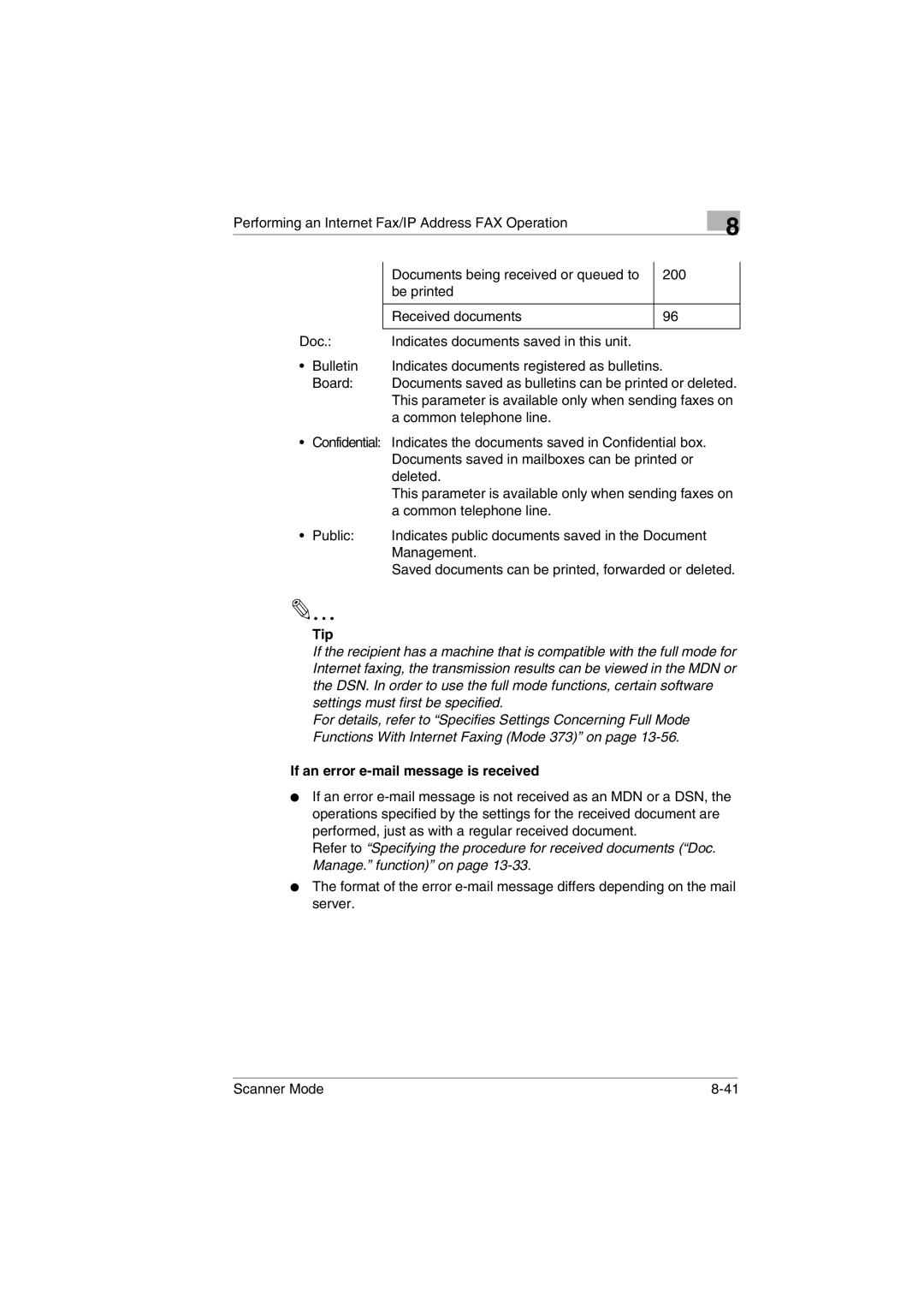 Minolta Scanner Mode user manual Tip, If an error e-mail message is received 