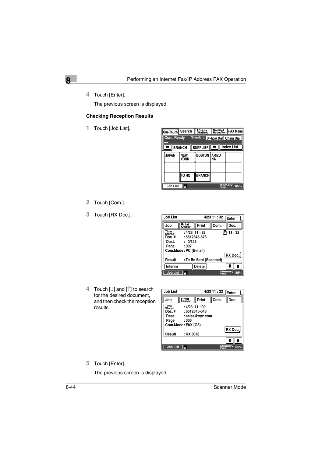 Minolta Scanner Mode user manual Checking Reception Results 