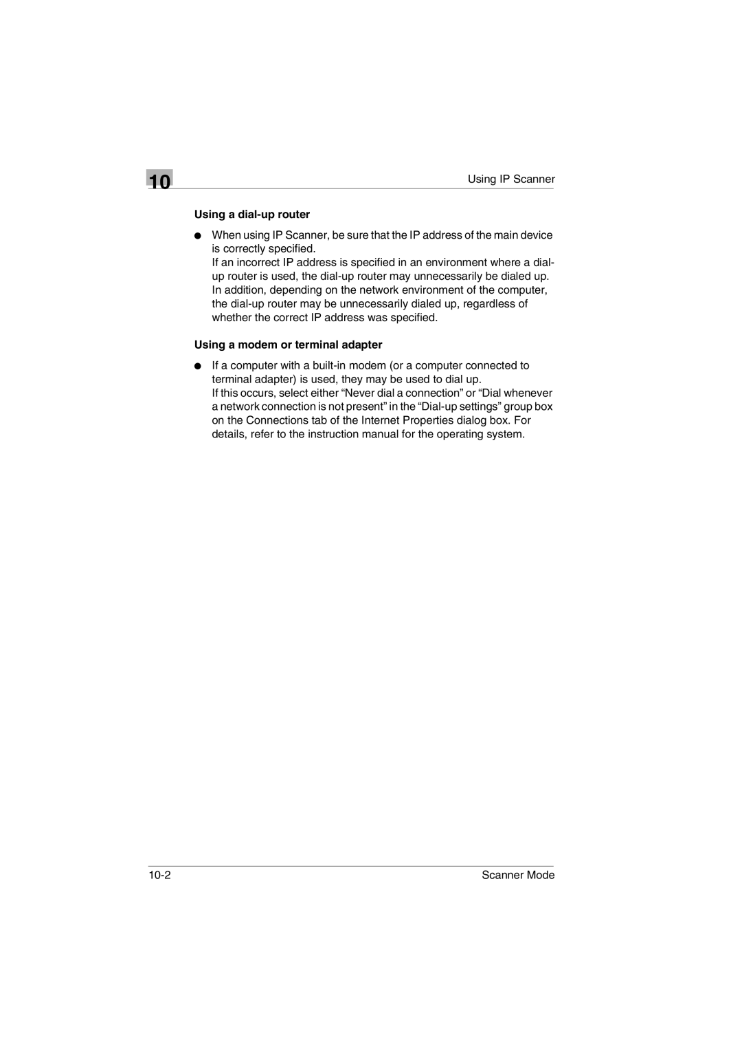 Minolta Scanner Mode user manual Using a dial-up router, Using a modem or terminal adapter 