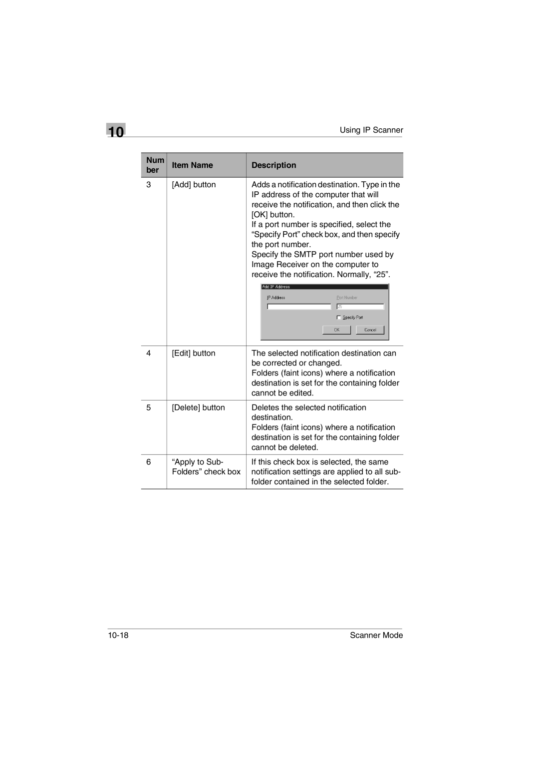 Minolta Scanner Mode user manual Add button 