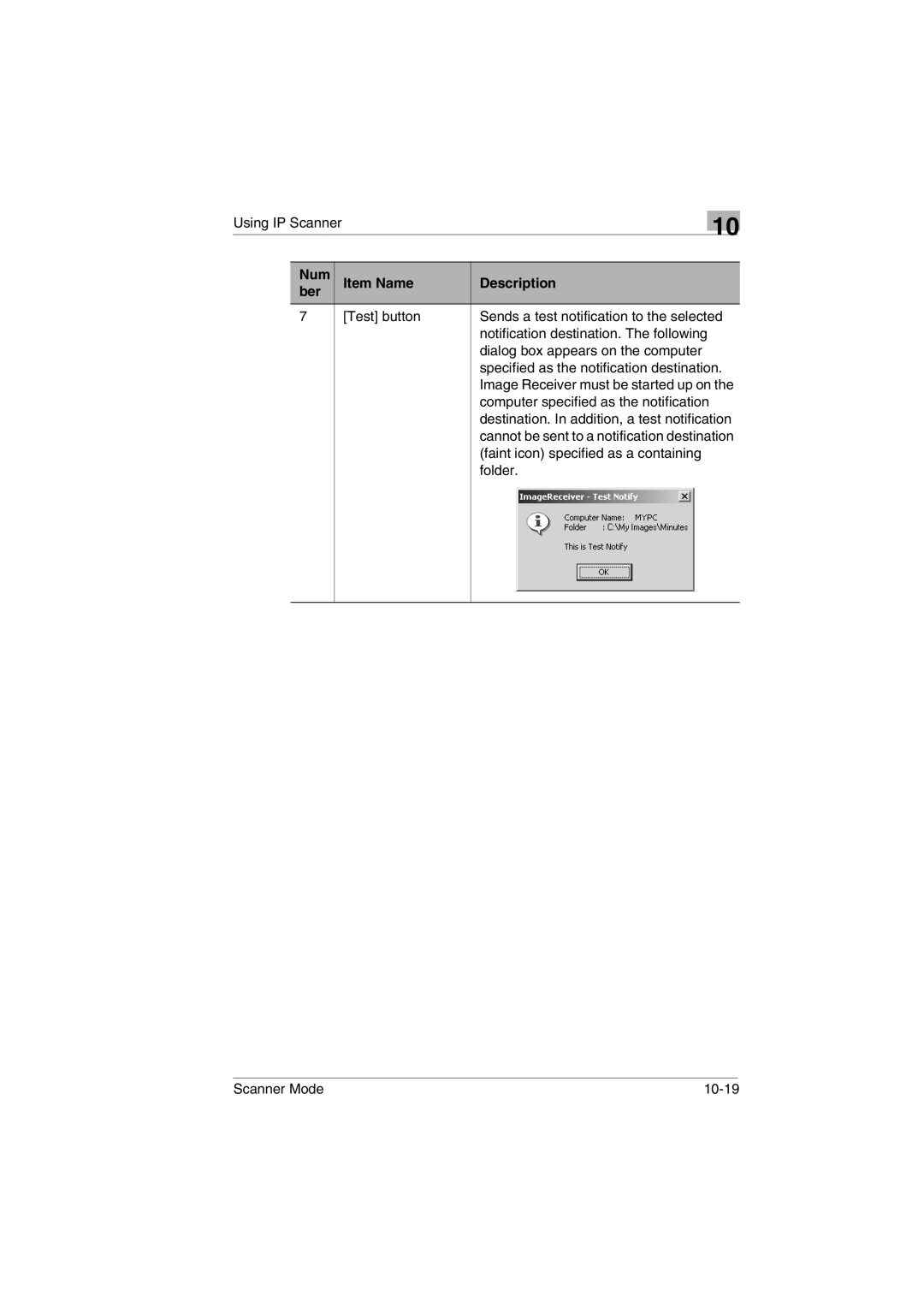 Minolta Scanner Mode user manual Computer specified as the notification 