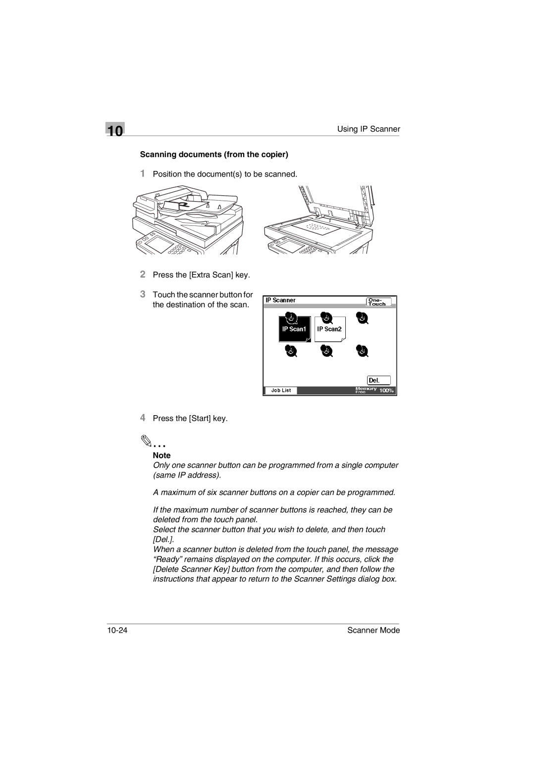 Minolta Scanner Mode user manual Scanning documents from the copier 