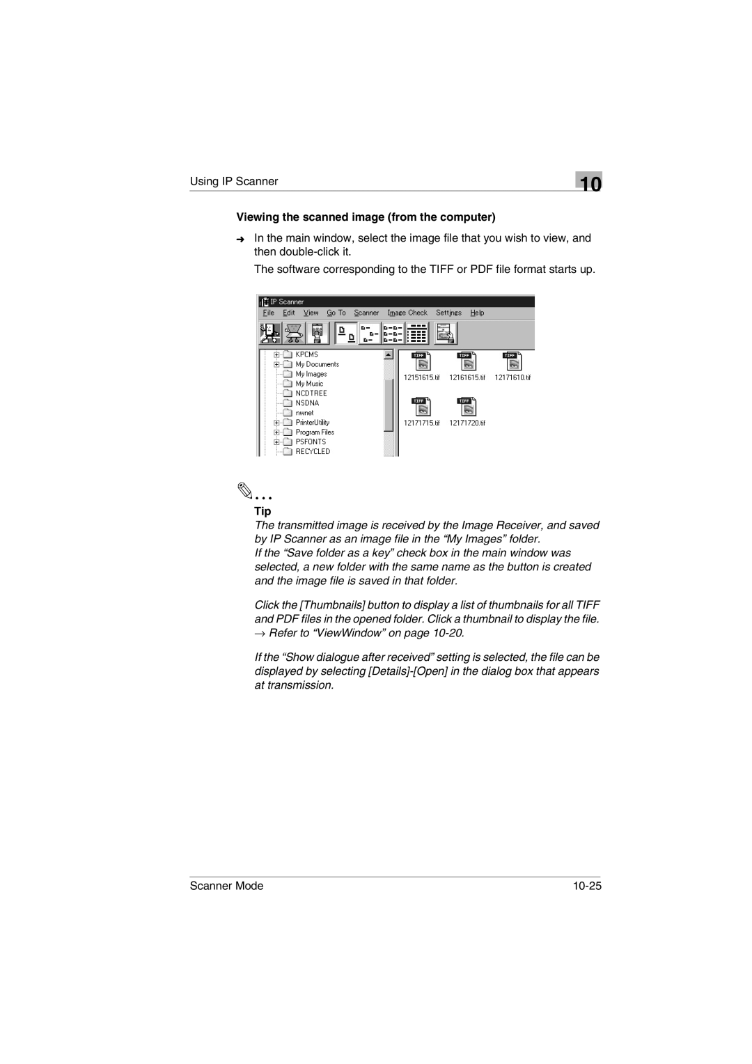 Minolta Scanner Mode user manual Viewing the scanned image from the computer, Tip 