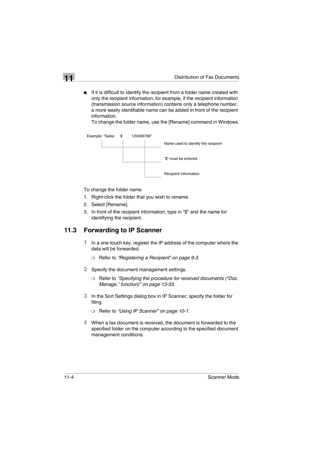 Minolta Scanner Mode user manual Forwarding to IP Scanner, Refer to Using IP Scanner on 