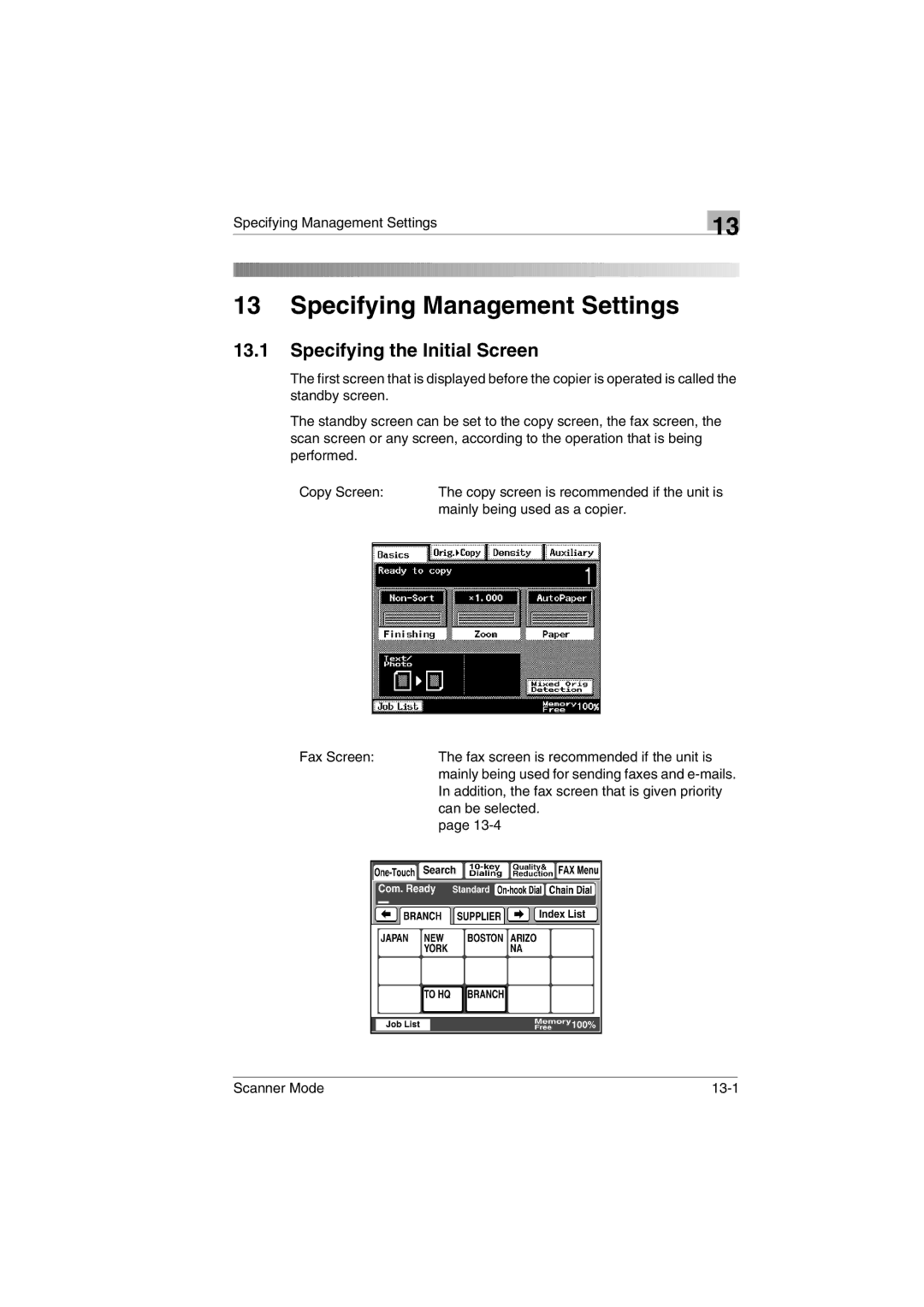 Minolta Scanner Mode user manual Specifying Management Settings, Specifying the Initial Screen 