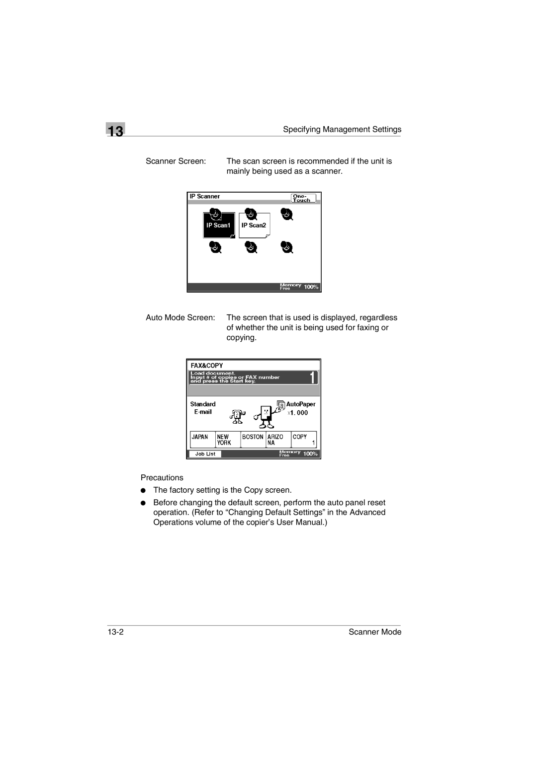 Minolta Scanner Mode user manual Specifying Management Settings Scanner Screen 