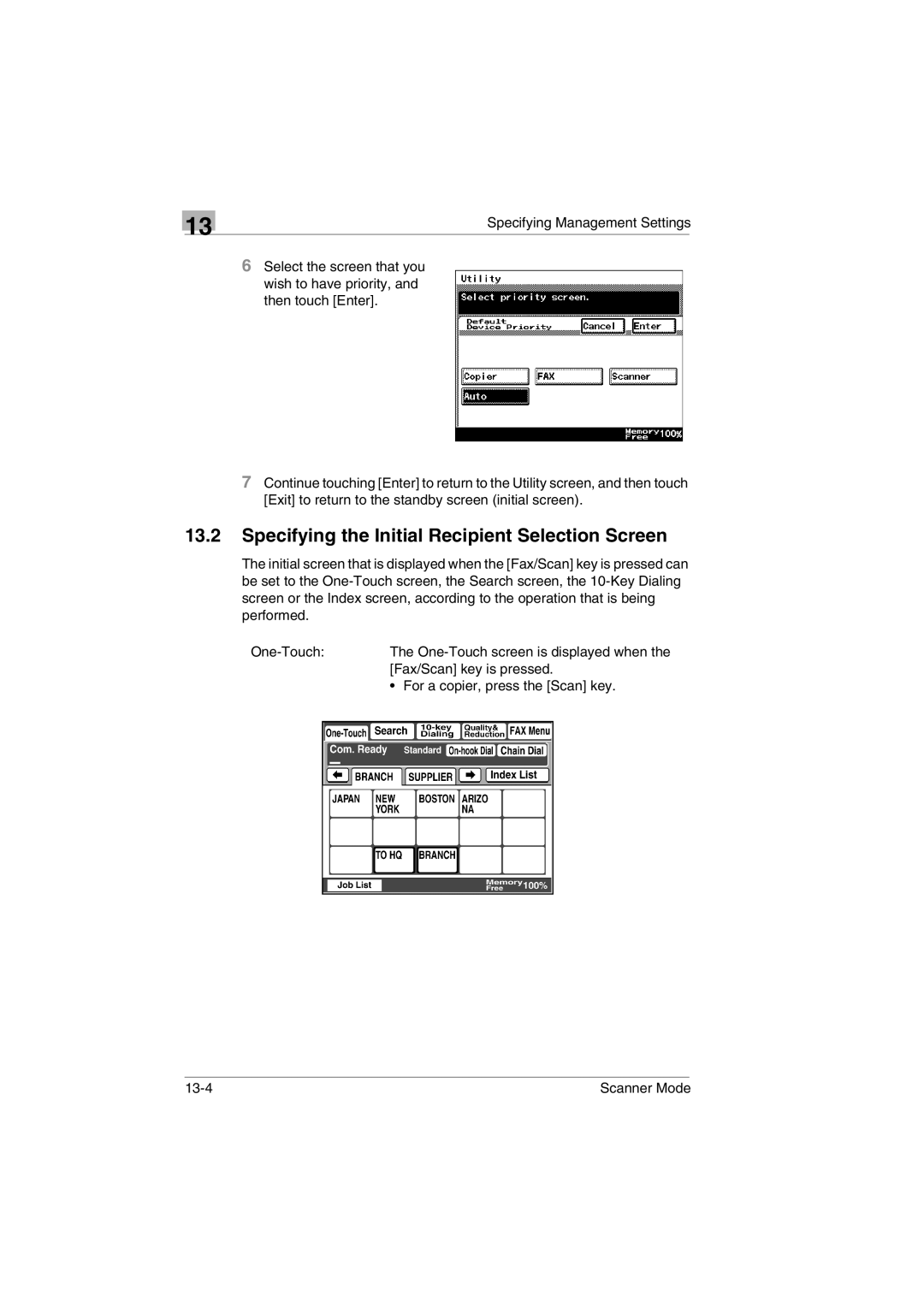 Minolta Scanner Mode user manual Specifying the Initial Recipient Selection Screen 