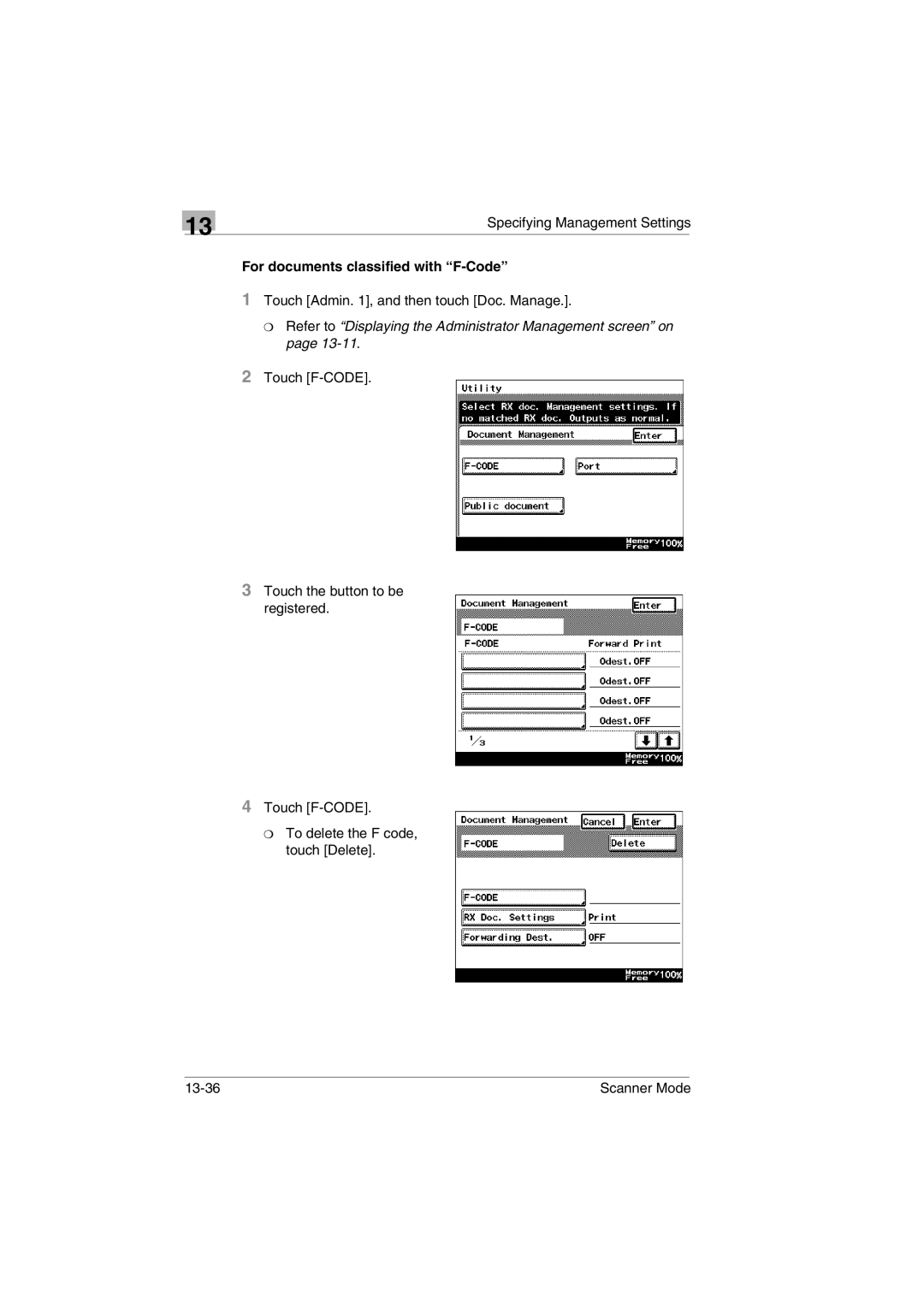 Minolta Scanner Mode user manual For documents classified with F-Code 