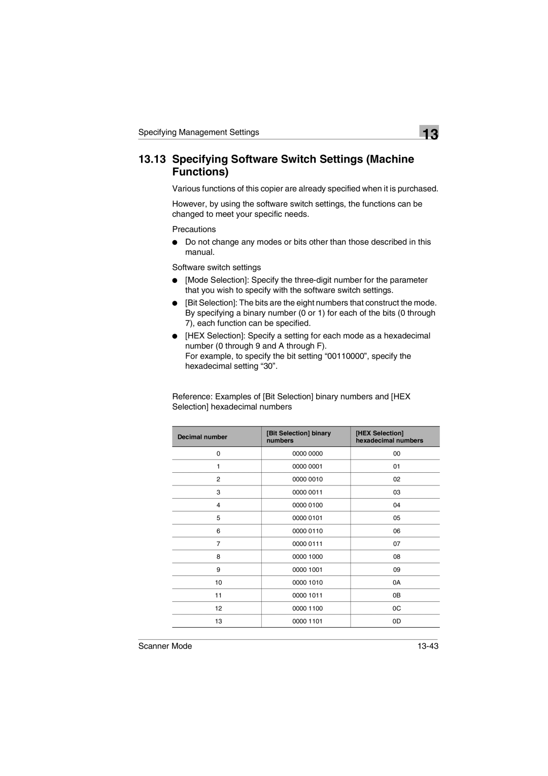 Minolta Scanner Mode user manual Specifying Software Switch Settings Machine Functions 