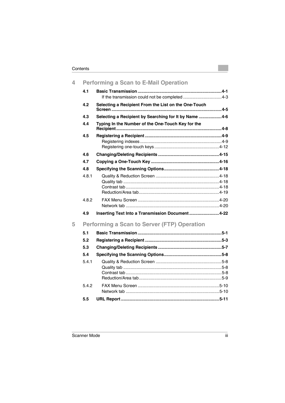 Minolta Scanner Mode user manual Performing a Scan to E-Mail Operation 