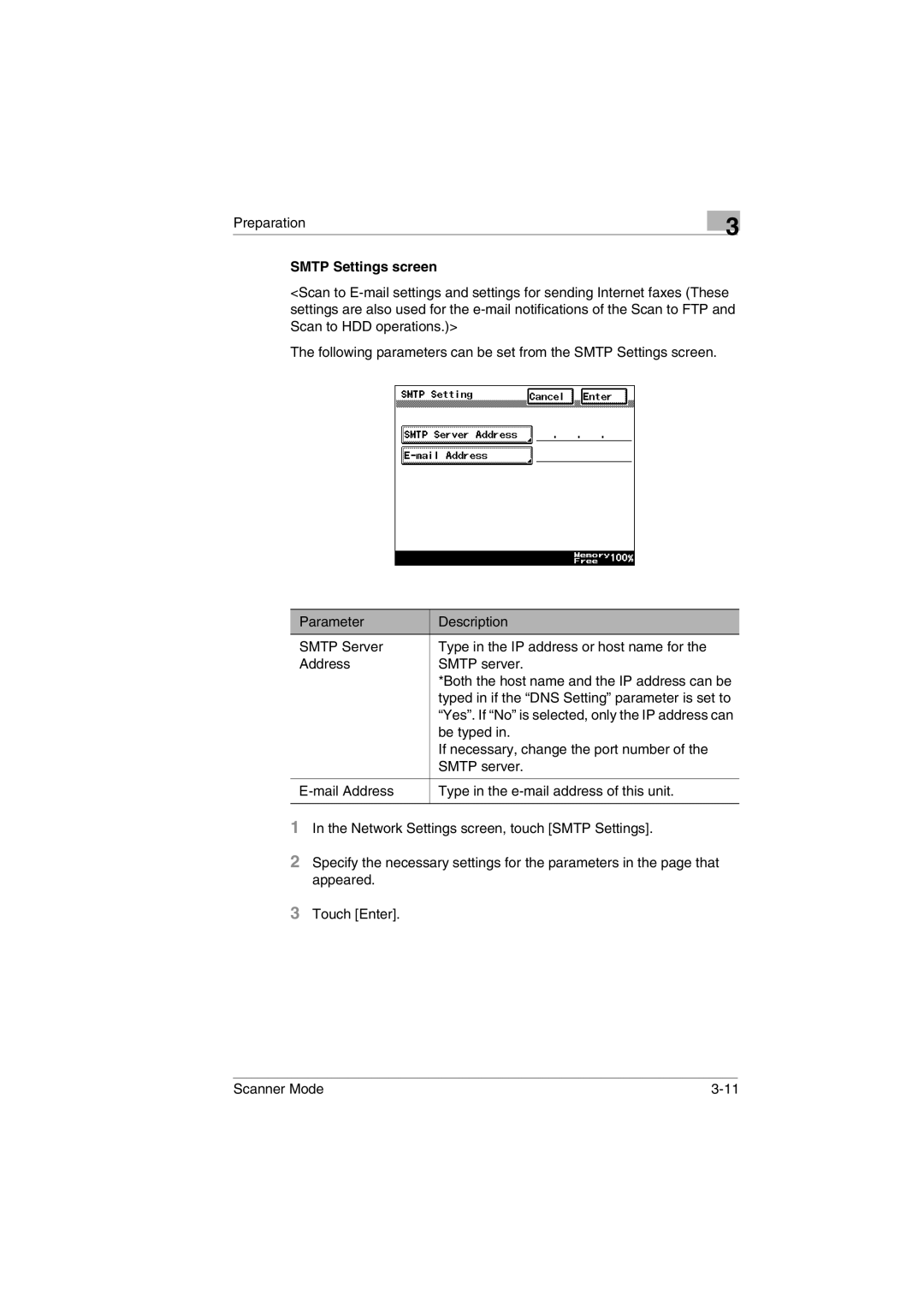 Minolta Scanner Mode user manual Smtp Settings screen 