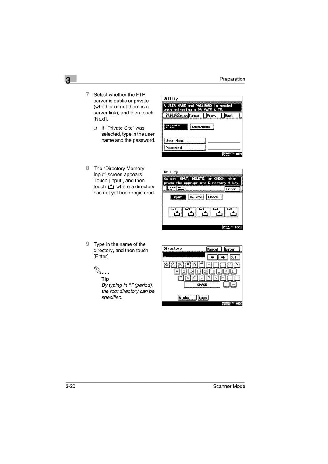 Minolta Scanner Mode user manual By typing in . period, the root directory can be specified 