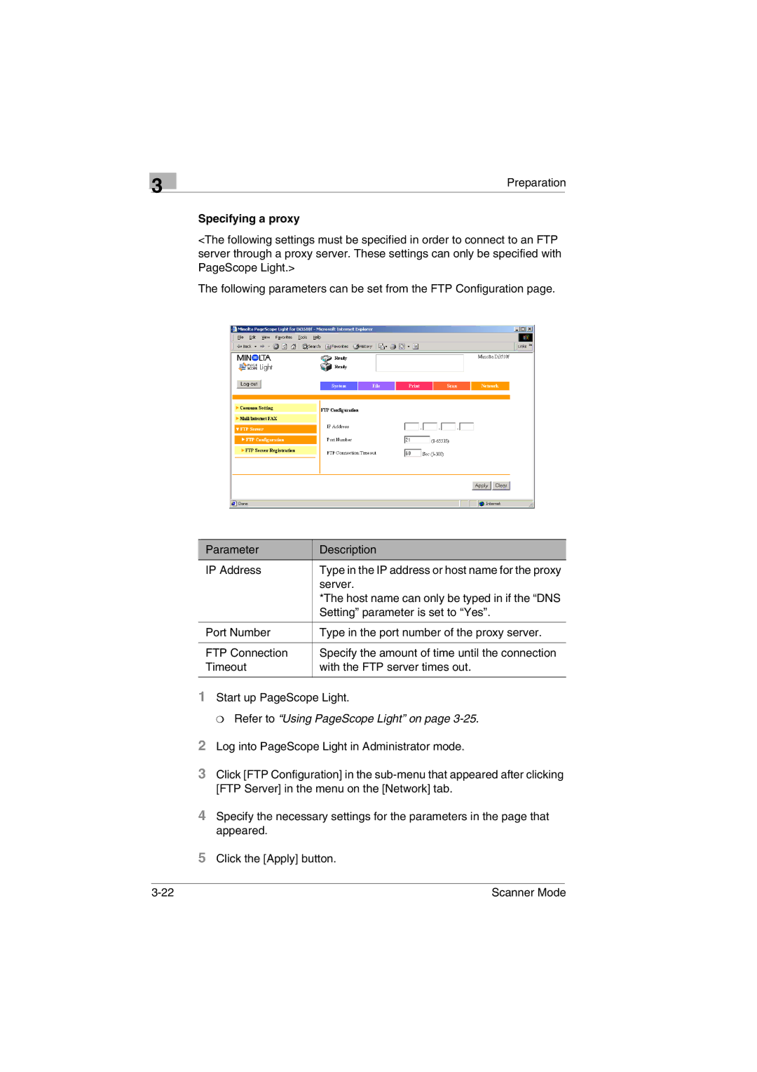 Minolta Scanner Mode user manual Specifying a proxy 