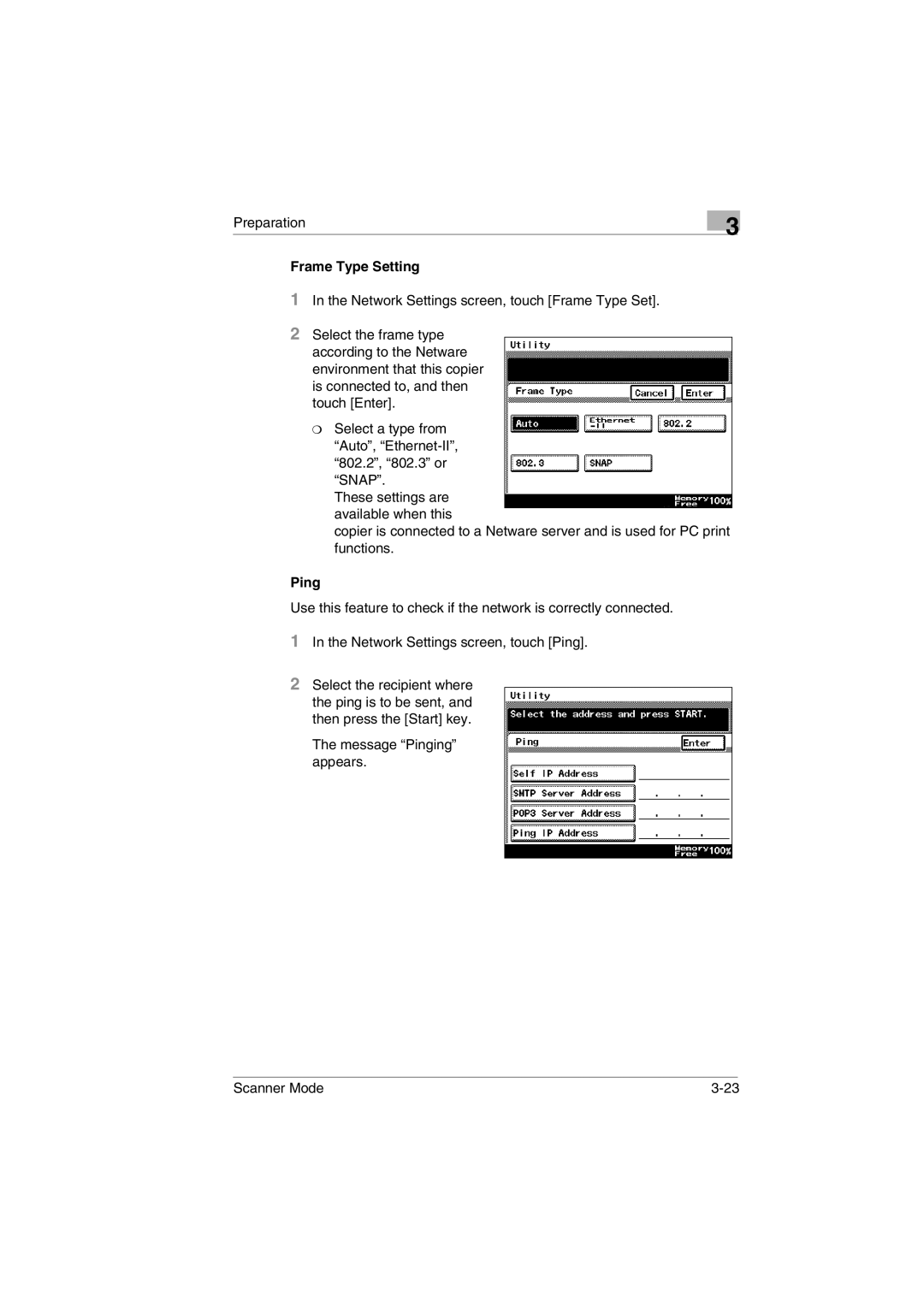 Minolta Scanner Mode user manual Frame Type Setting, Ping 