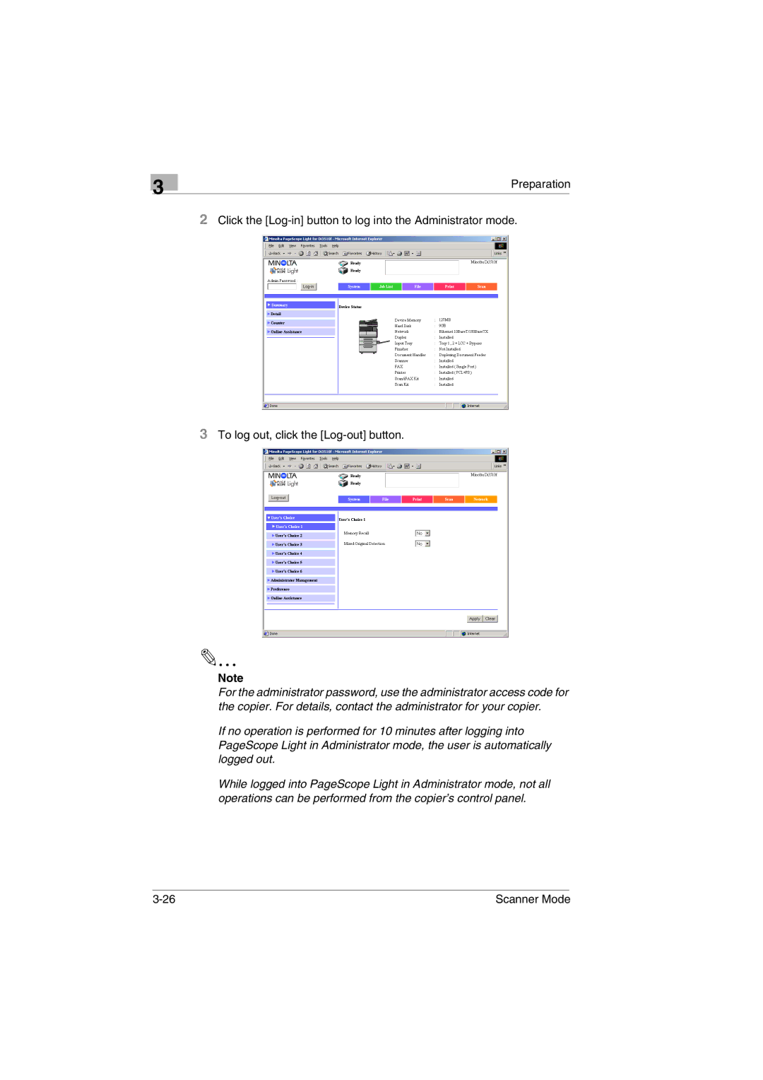 Minolta Scanner Mode user manual 