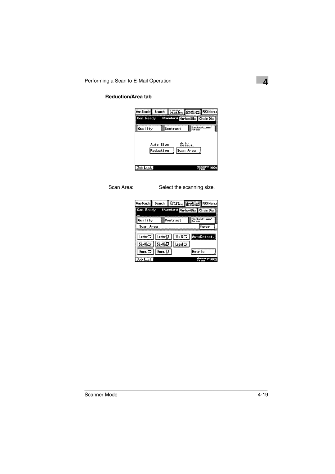 Minolta Scanner Mode user manual Scan Area 