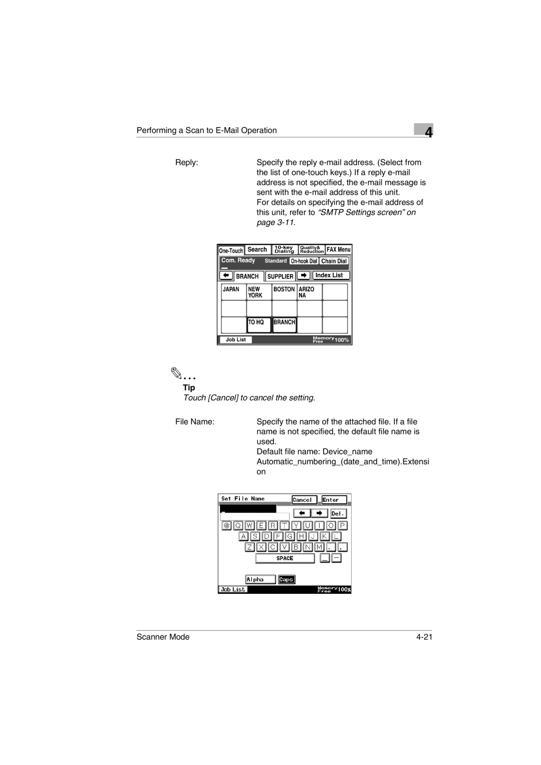 Minolta Scanner Mode user manual This unit, refer to Smtp Settings screen on 