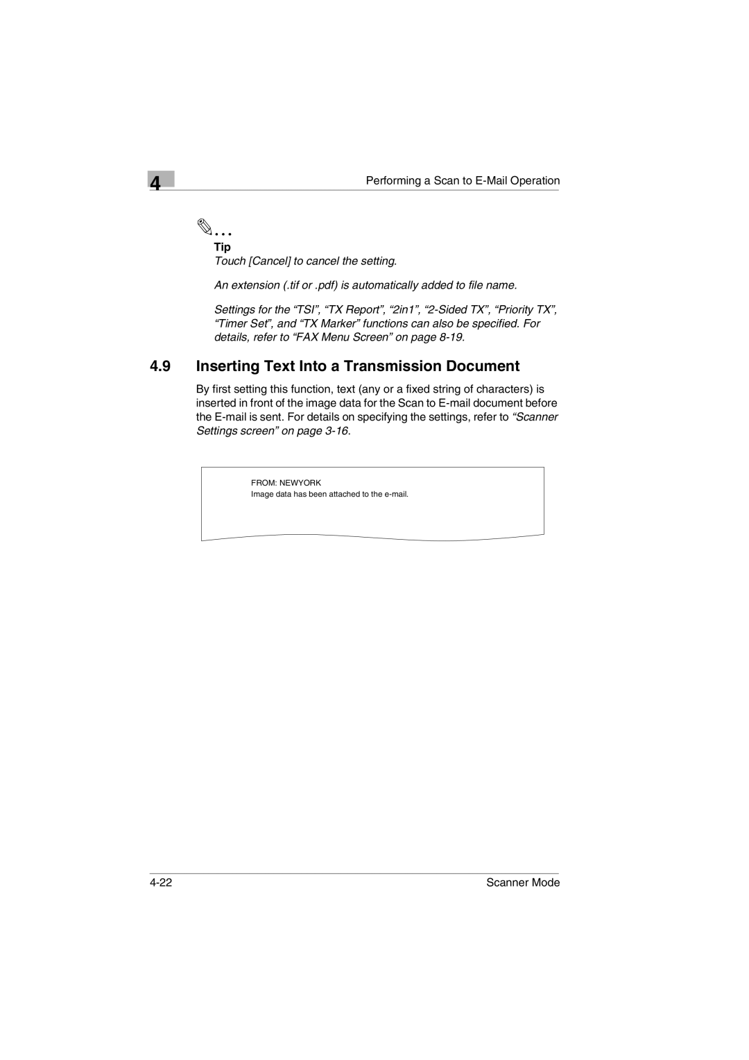 Minolta Scanner Mode user manual Inserting Text Into a Transmission Document 