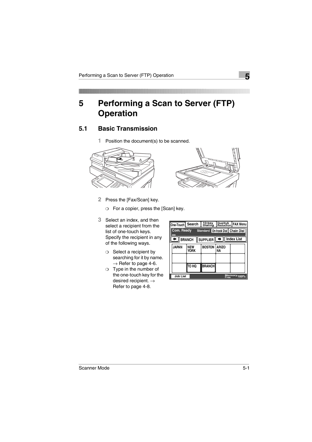 Minolta Scanner Mode user manual Performing a Scan to Server FTP Operation 