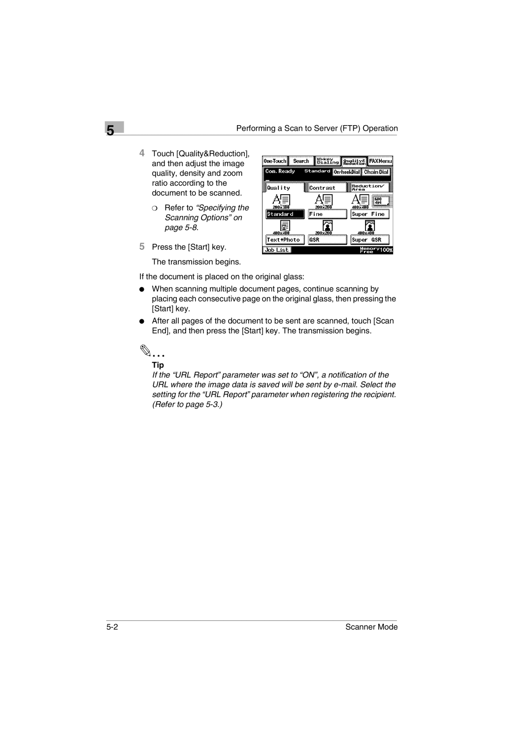 Minolta Scanner Mode user manual Refer to Specifying the Scanning Options on 