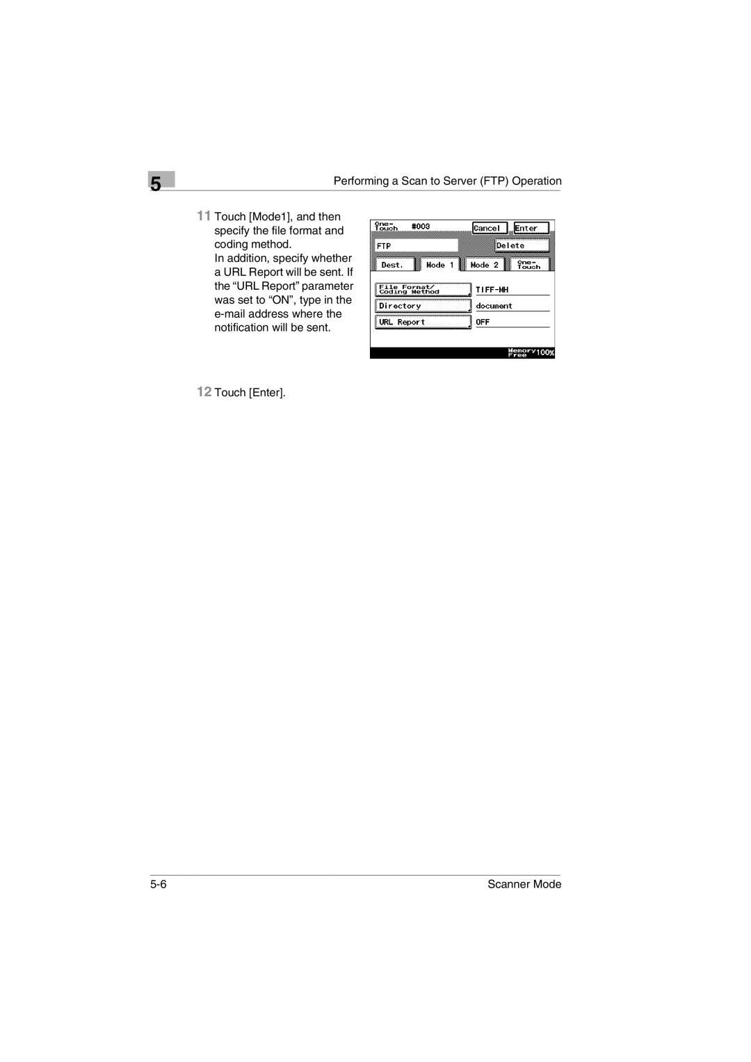 Minolta Scanner Mode user manual Touch Enter 