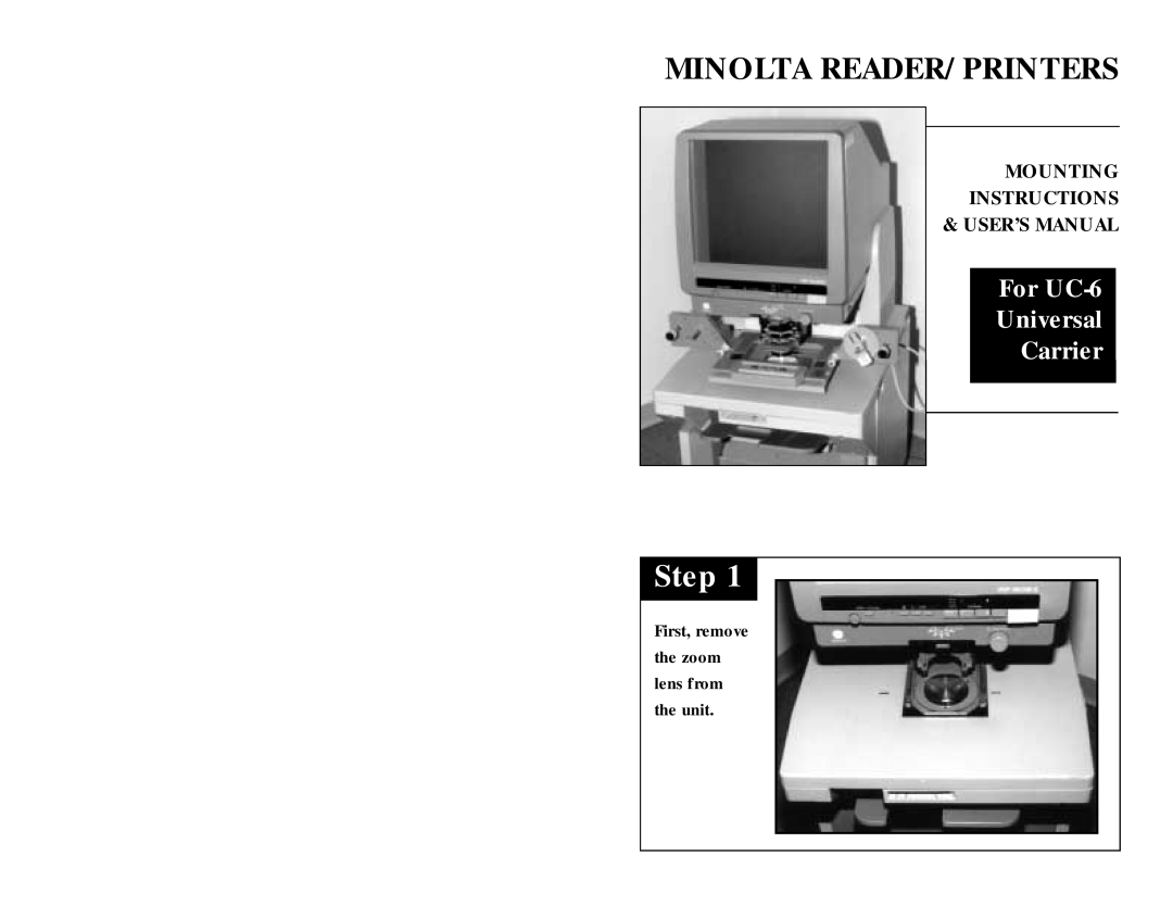 Minolta user manual Step, Mounting Instructions User’S Manual, Minolta Reader/Printers, For UC-6 Universal Carrier 