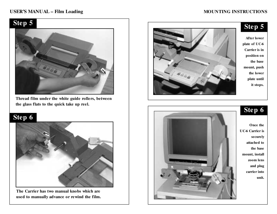 Minolta UC-6 user manual USER’S MANUAL - Film Loading, Step, Mounting Instructions 