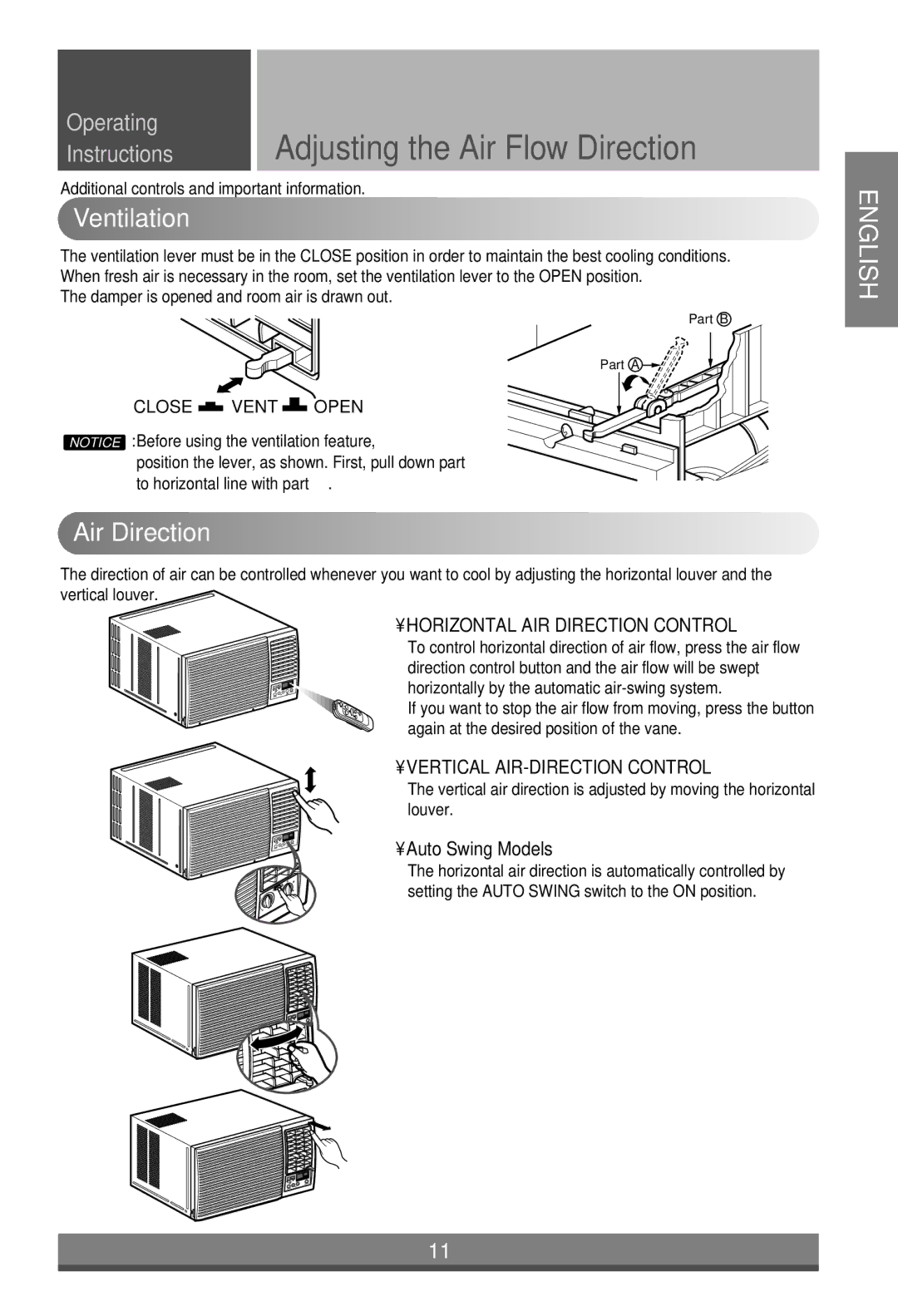 Minolta W091CA TSG0 owner manual Ventilation, Air Direction 