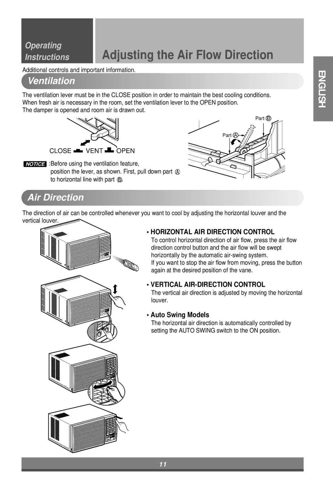 Minolta W121CA TSC2 owner manual Ventilation, Air Direction 