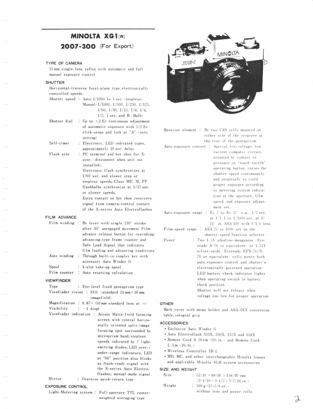 Minolta XG-A, XG-1 Body Only manual 