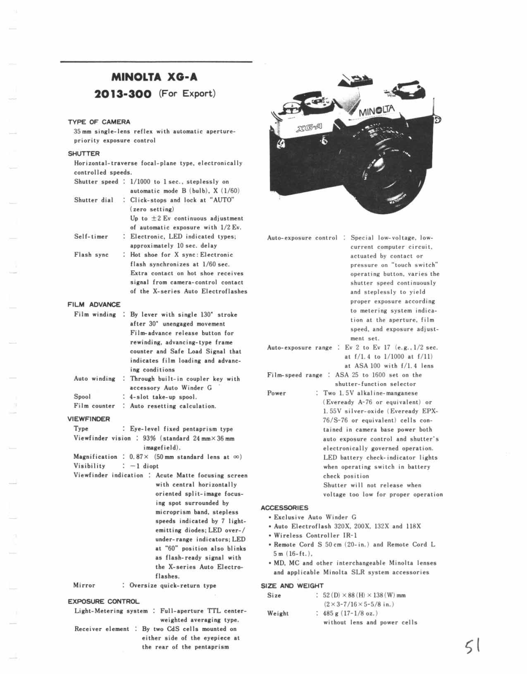 Minolta XG-A, XG-1 Body Only manual 