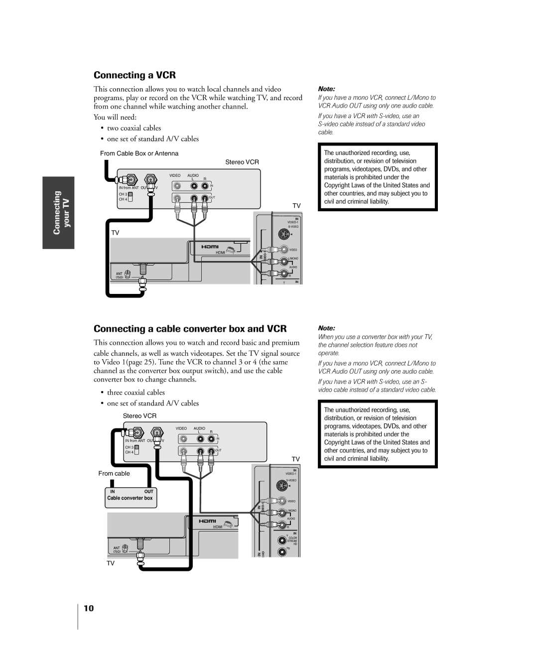 Mintek 27HL85 owner manual Connecting a VCR, Connecting a cable converter box and VCR 