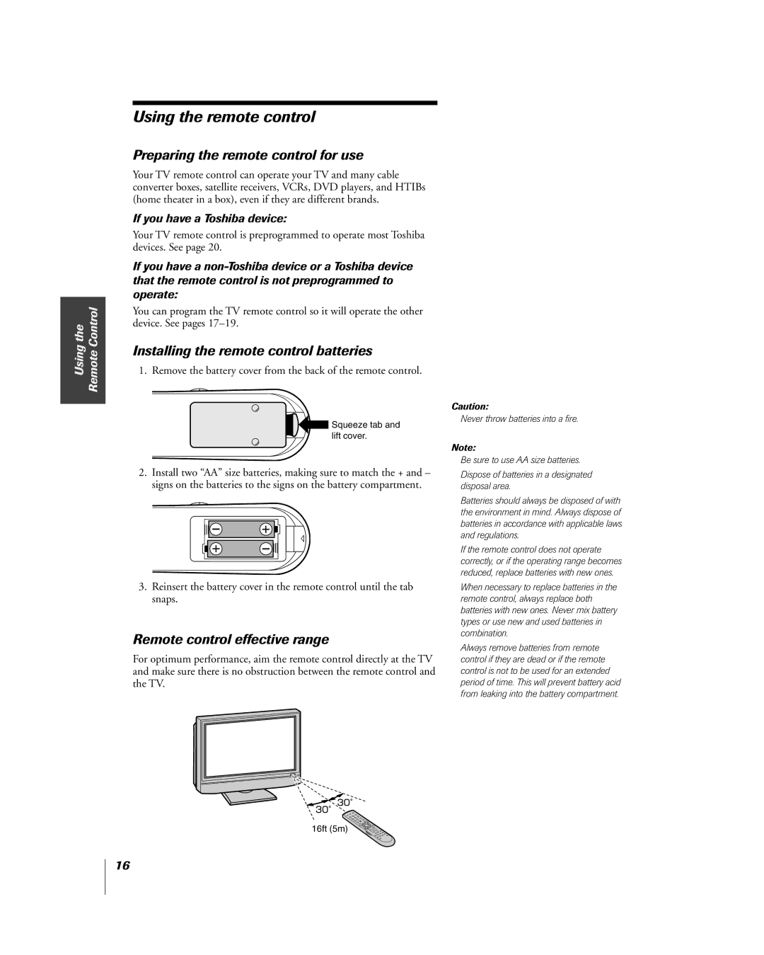 Mintek 27HL85 Using the remote control, Preparing the remote control for use, Installing the remote control batteries 