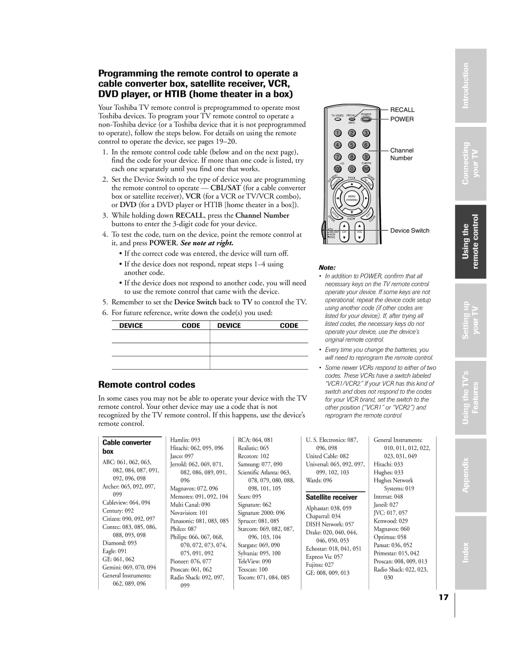 Mintek 27HL85 owner manual Remote control codes, For future reference, write down the codes you used 